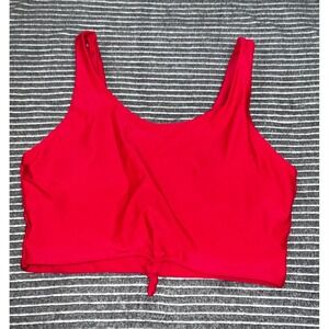 SHEIN Womens Red Front Knot Scoop Neck Bikini Top Size L Solid Swimwear